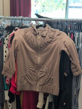 Mike & Chris Taupe Ruffled Collar Zip Jacket